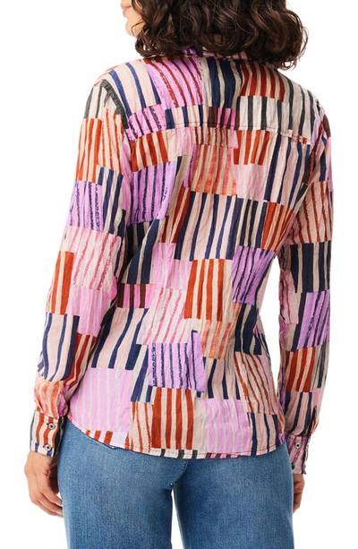 Shop Nic + Zoe Art Block Cotton Button-up Shirt In Pink Multi