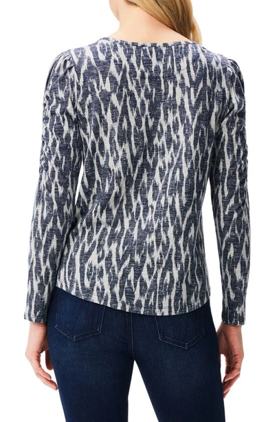 Nzt By Nic+zoe Ikat Ruched Sleeve Top In Indigo Multi