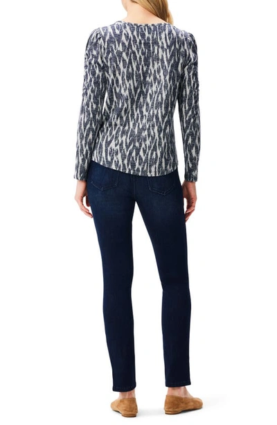 Nzt By Nic+zoe Ikat Ruched Sleeve Top In Indigo Multi
