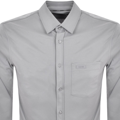 Shop Calvin Klein Long Sleeve Slim Fit Shirt Grey