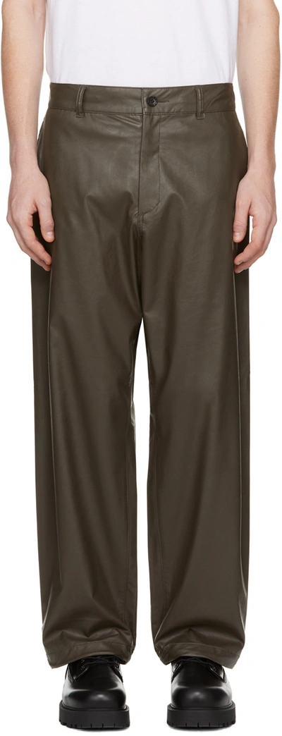Shop N.hoolywood Brown Wide Faux-leather Trousers