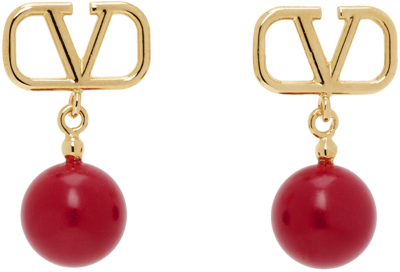 Shop Valentino Gold Vlogo Signature Pearl Earrings In Zt2 Oro 18/corallo
