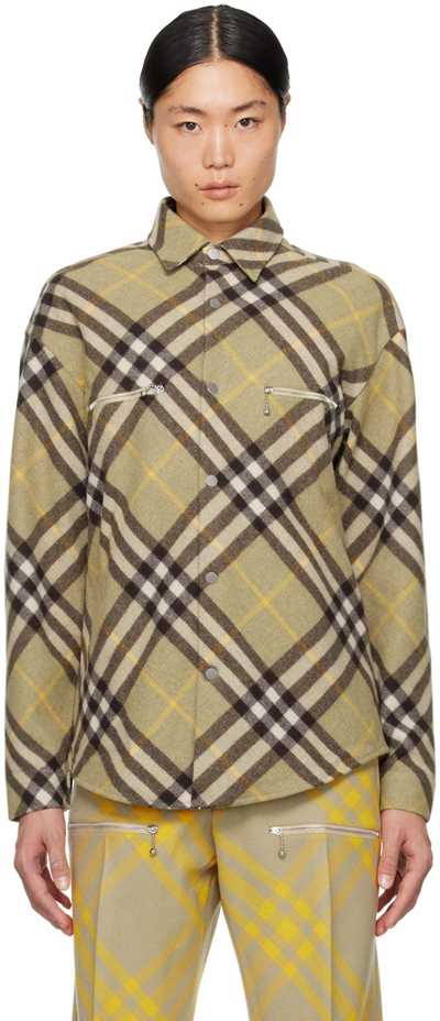 Burberry Check Wool Blend Overshirt In Hunter Ip Check
