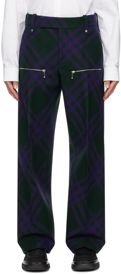 Shop Burberry Green & Purple Check Trousers In Deep Royal Ip Check