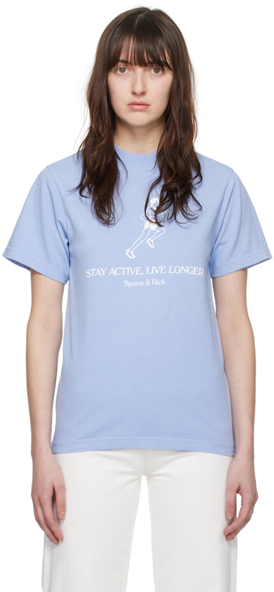 Shop Sporty And Rich Blue 'live Longer' T-shirt In Periwinkle