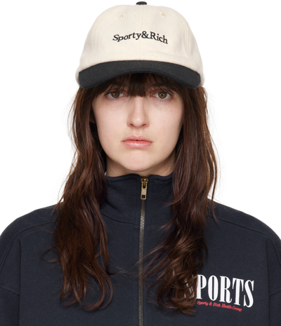 Shop Sporty And Rich Off-white & Black Serif Logo Cap In Off White