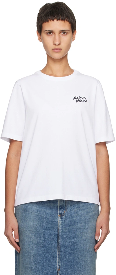 Shop Maison Kitsuné White Handwriting T-shirt In M186 White/black