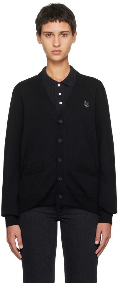 Shop Maison Kitsuné Black Bold Fox Head Cardigan In P199 Black