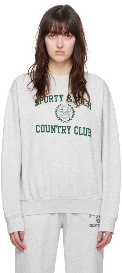 Shop Sporty And Rich Gray Varsity Crest Sweatshirt In Heather Gray