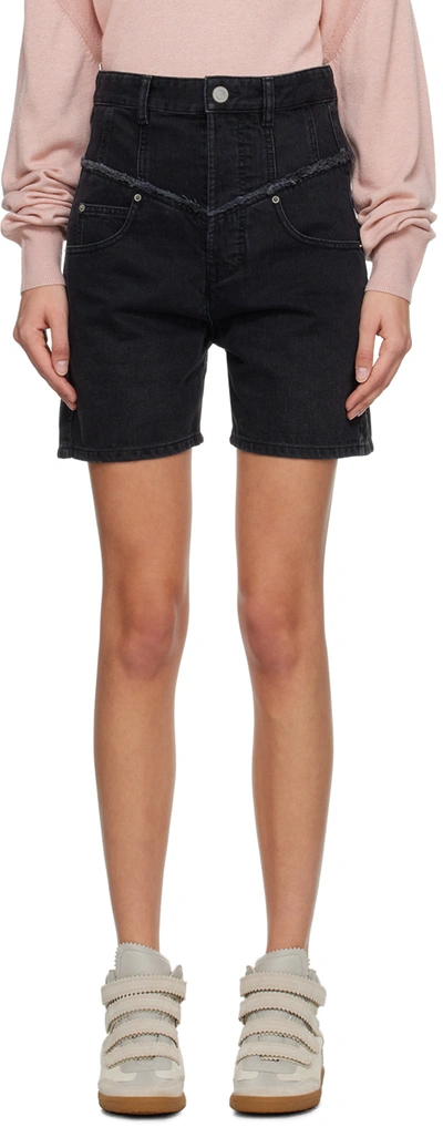 Shop Isabel Marant Black Oreta Denim Shorts In 01bk Black