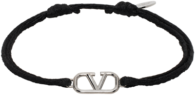Shop Valentino Black Vlogo Bracelet In Nero