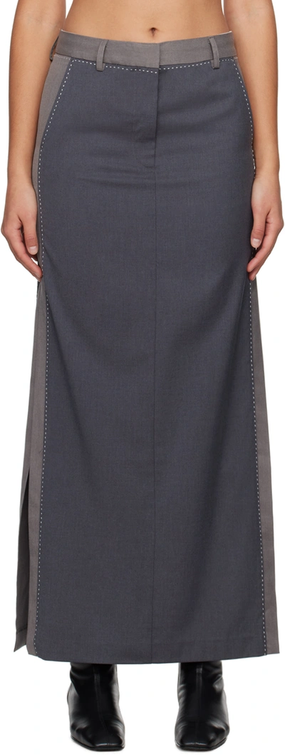 Shop Remain Birger Christensen Gray Two-color Maxi Skirt In 18-0201 Castlerock