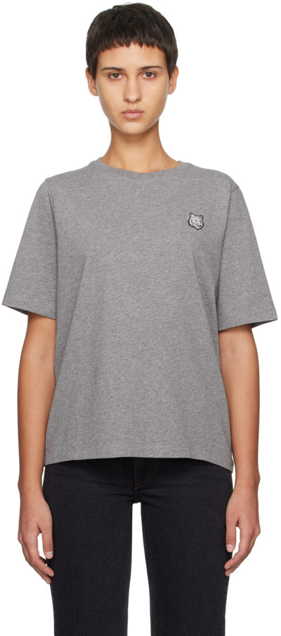 Shop Maison Kitsuné Gray Bold Fox Head Patch T-shirt In H131 Medium Grey