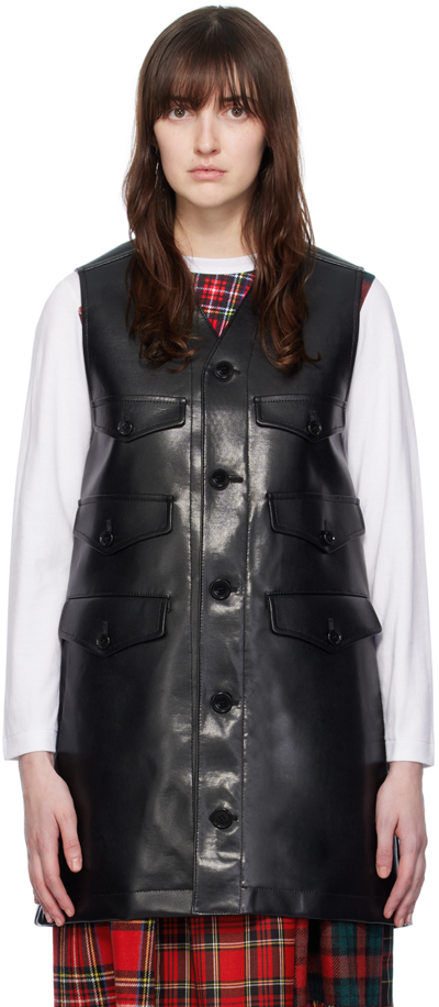 Shop Tao Comme Des Garçons Black Belted Faux-leather Vest In 1 Black