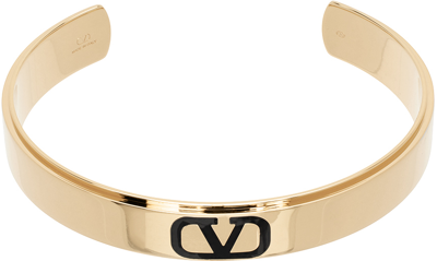 Shop Valentino Gold & Black Vlogo Signature Cuff Bracelet In Oro 18/nero