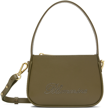 Shop Blumarine Khaki Nappa Leather Rhinestone Logo Bag In N0569 Militare