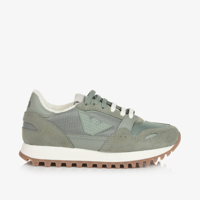 Shop Emporio Armani Sage Green Suede Leather Trainers
