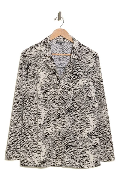 Shop Adrianna Papell Moss Animal Print Crepe Utility Shirt In Cream Simple Snakeskin