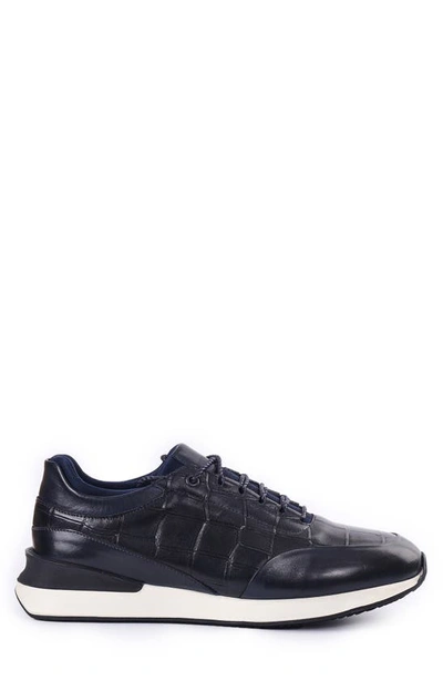 Shop Vellapais Gresote Croc Embossed Leather Sneaker In Navy Blue