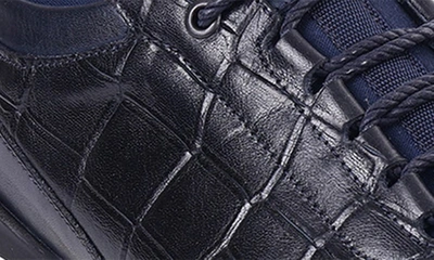 Shop Vellapais Gresote Croc Embossed Leather Sneaker In Navy Blue