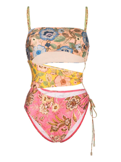 Shop Zimmermann Multicolour Junie Cut-out Swimsuit - Women's - Polyamide/spandex/elastane In Pink