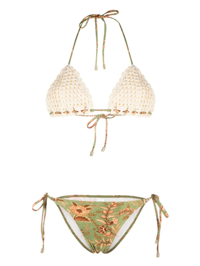 Shop Zimmermann Green Junie Crochet Bikini Set