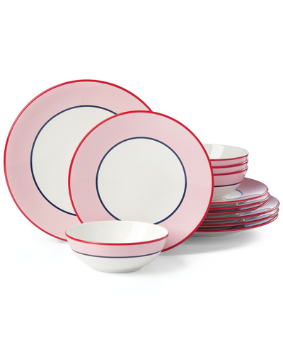 Shop Kate Spade New York Make It Pop Pink/navy 12pc Dinnerware Set