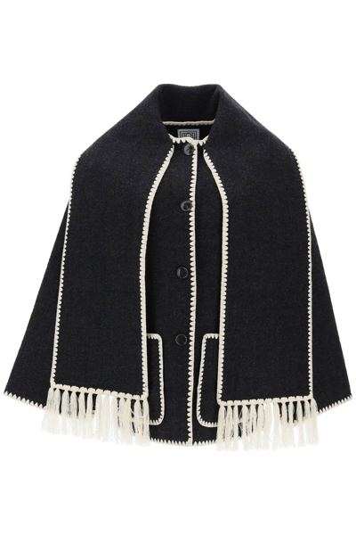 Shop Totême Embroidered Scarf Jacket In White, Grey