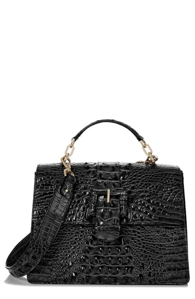 Shop Brahmin Hallie Croc Embossed Top Handle Bag In Black