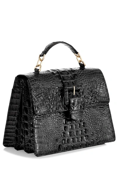 Shop Brahmin Hallie Croc Embossed Top Handle Bag In Black