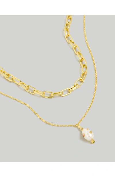 Shop Madewell Set Of 2 Studded Freshwater Pearl Necklaces In Woodrose