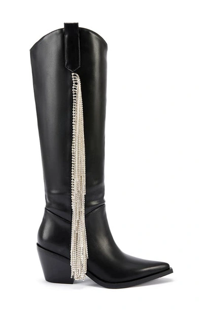 Azalea Wang Joydistrict Rhinestone Fringe Pointed Toe Boot In Black