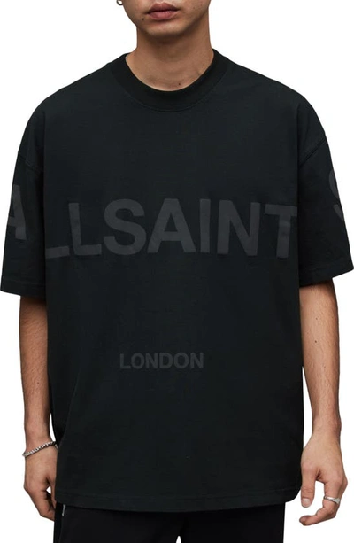 Allsaints Mens Jet Black Biggy Logo-print Relaxed-fit Organic-cotton T-shirt In Jet Black
