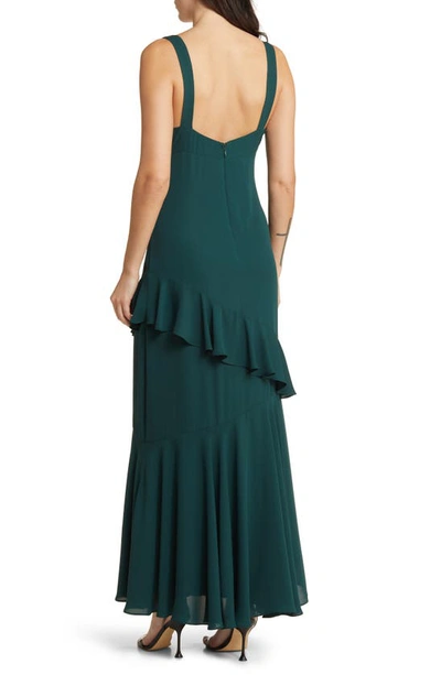 Wayf The Esme Ruffle Chiffon Gown In Emerald