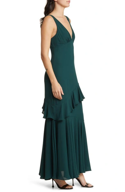 Wayf The Esme Ruffle Chiffon Gown In Emerald