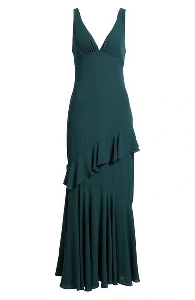 Wayf The Esme Ruffle Chiffon Gown In Emerald