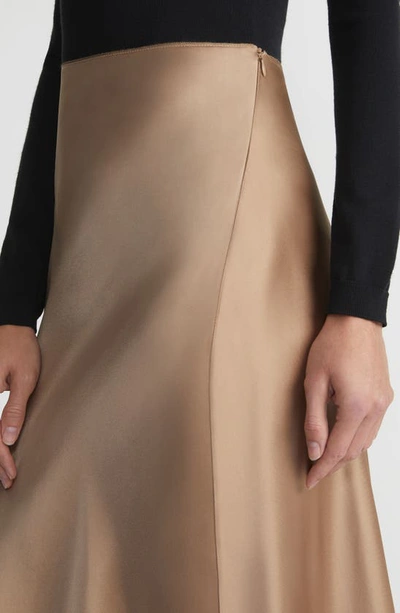 Shop Lafayette 148 Flared Bias Cut Satin Maxi Skirt In Camel Multi
