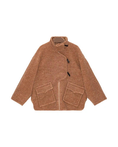 Shop Ganni Boucle Wool Drop Shoulder Jacket In Brown