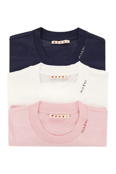 Shop Marni Set Of 3 Cotton T-shirts In Pink/white/blue