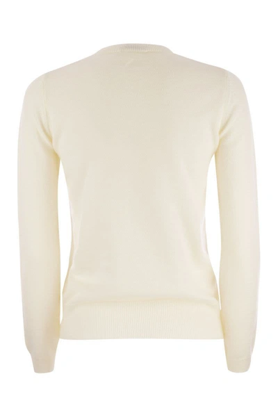 Shop Max Mara Bari - Wool And Cashmere Sweater With Embroidery In White