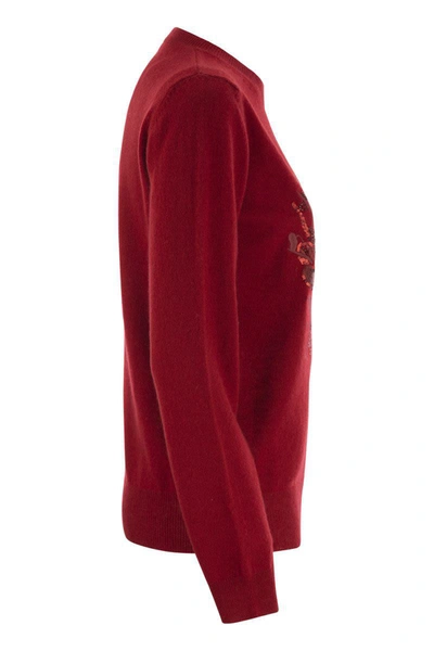 Shop Max Mara Bari - Wool And Cashmere Sweater With Embroidery In Red