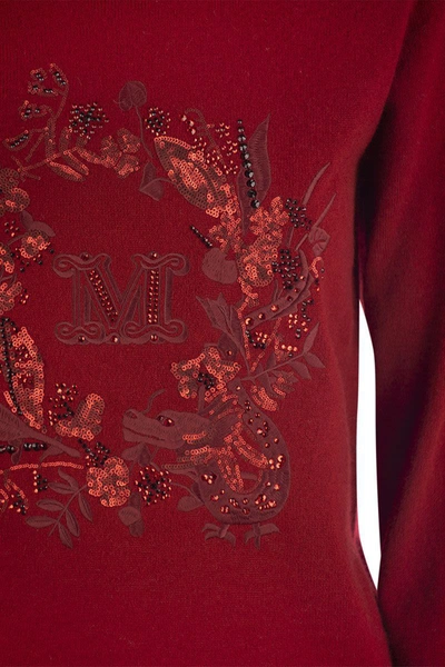 Shop Max Mara Bari - Wool And Cashmere Sweater With Embroidery In Red