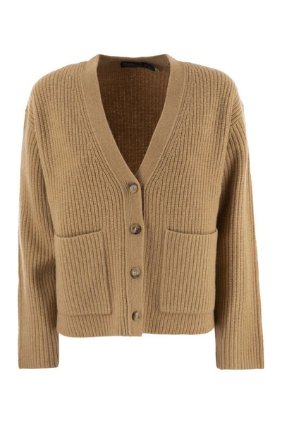 Shop Polo Ralph Lauren Ribbed Wool And Cashmere Cardigan In Camel
