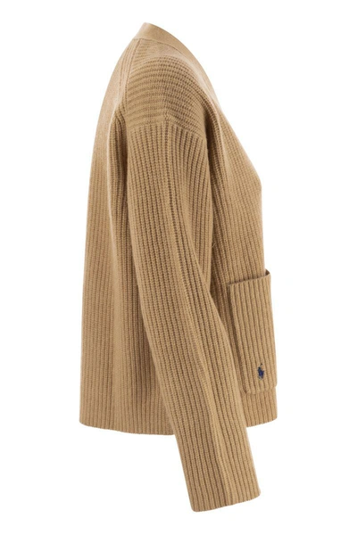 Shop Polo Ralph Lauren Ribbed Wool And Cashmere Cardigan In Camel