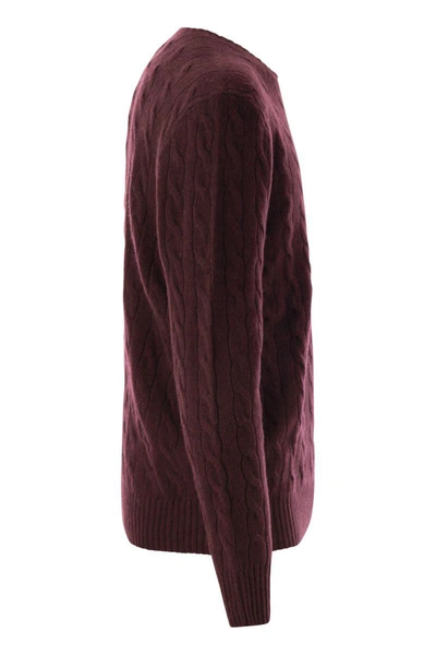 Shop Polo Ralph Lauren Wool And Cashmere Cable-knit Sweater In Bordeaux