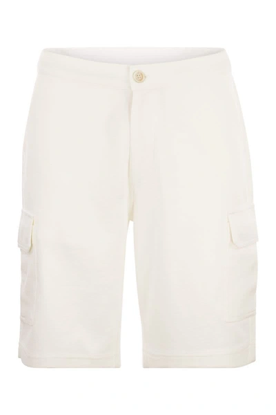 Shop Brunello Cucinelli Bermuda Trousers In Light Cotton Fleece In White