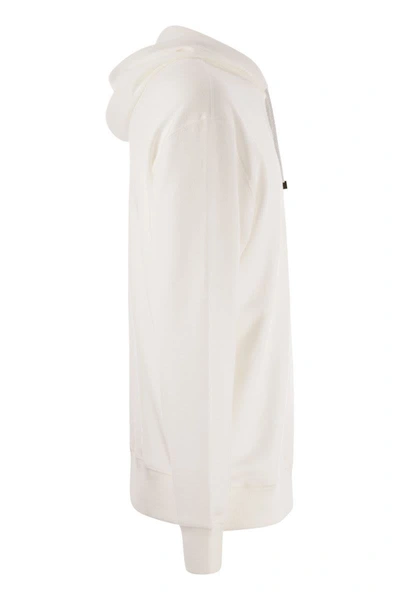 Shop Brunello Cucinelli Cotton Fleece Hooded Topwear In White
