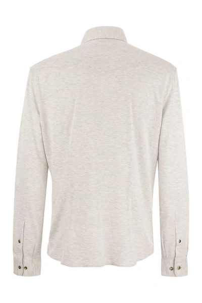 Shop Brunello Cucinelli Linen And Cotton Blend Leisure Fit Shirt With Press Studs And Pockets In Pearl