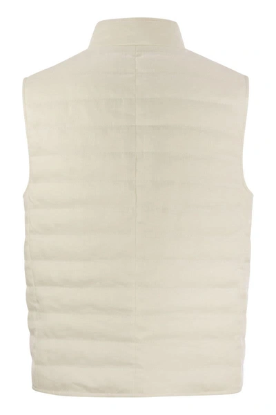 Shop Brunello Cucinelli Linen Sleeveless Down Jacket In White