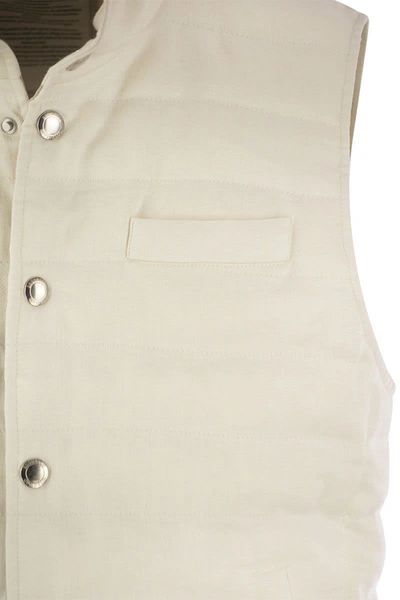 Shop Brunello Cucinelli Linen Sleeveless Down Jacket In White